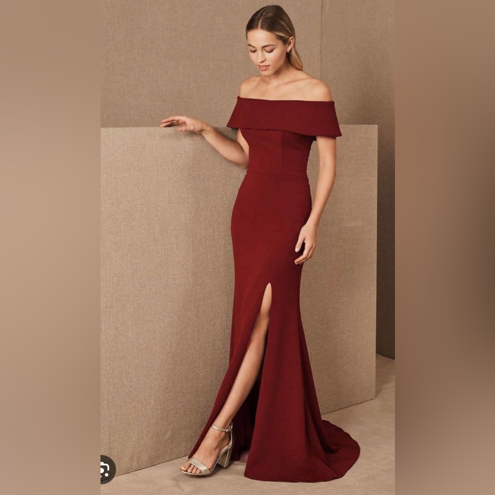 BHLDN Anthropologie Delice Maroon Front Slit Maxi Bridesmaid Gown Dress